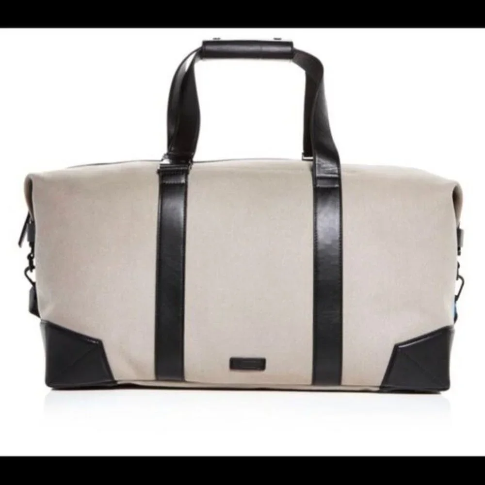 $475 NEW URI MINKOFF Waverley Weekender Taupe Black Bag Travel Canvas Leather